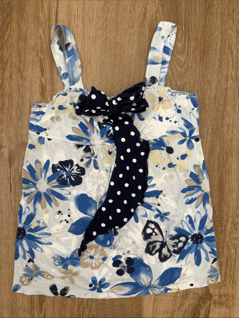Justice Girls Floral Navy Polka Dot Bow Tank Top